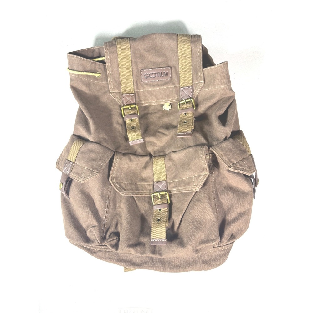 Gootium Brown Canvas Rucksack Vintage Style Cargo Backpack Travel Bag TSA approv